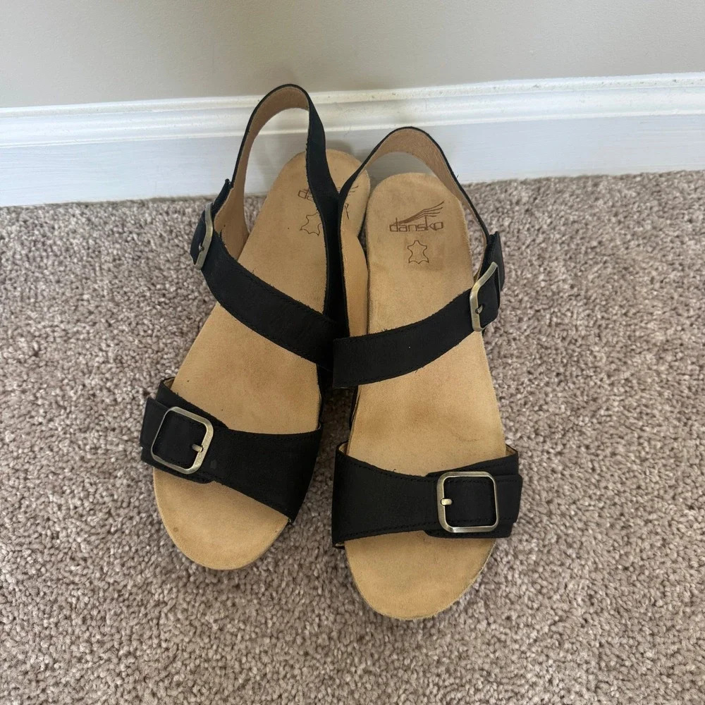 Dansko Trinity Black Leather Wedge Sandals Clogs Women 41 1716101600